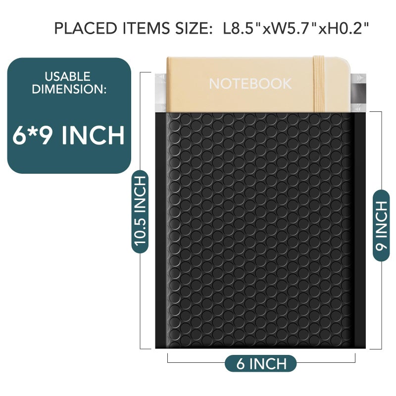 Metronic Bubble Mailers 6x10 Inch 25 Pack Usable Size 6x9" Black Bubble Mailer Waterproof Padded Envelopes for Gifts Packaging, Shipping, Mailing, Small Business Supplies - Image 2